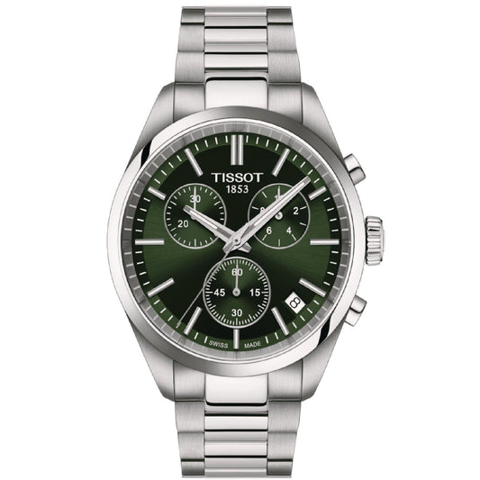 Orologio crono uomo Tissot T-Classic PR 100 in acciaio quadrante verde 40 mm