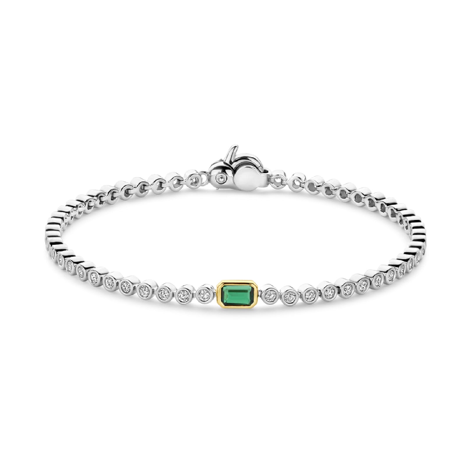 Bracciale TI SENTO Milano in argento con zircone verde centrale Regolabile 15,7-17,5 cm