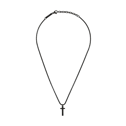 Collana uomo Breil Light Row acciaio nero con croce e zirconi neri