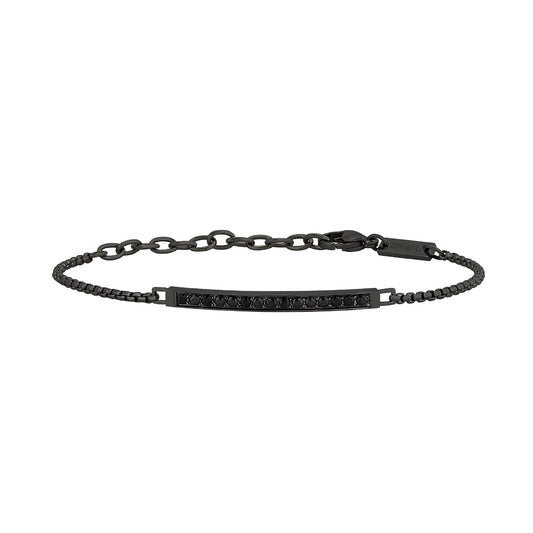 Bracciale uomo Breil Light Row acciaio nero con targa e zirconi neri