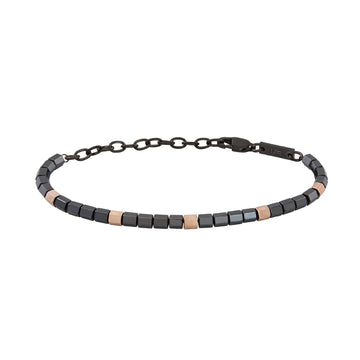 Bracciale uomo Breil B Rocks acciaio grigio e oro rosa ed ematite