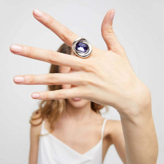 Anello UNO de 50 SER BRAVE rodiato con cristallo viola 15