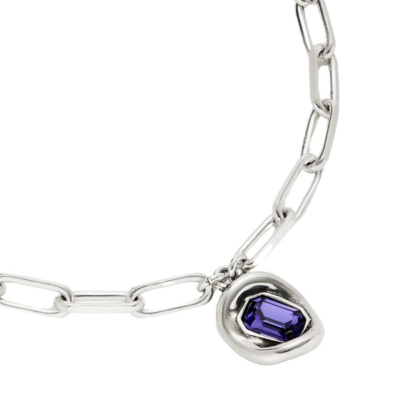 Collana UNO de 50 SER VALIENTE rodiato con cristallo viola MISURA UNICA