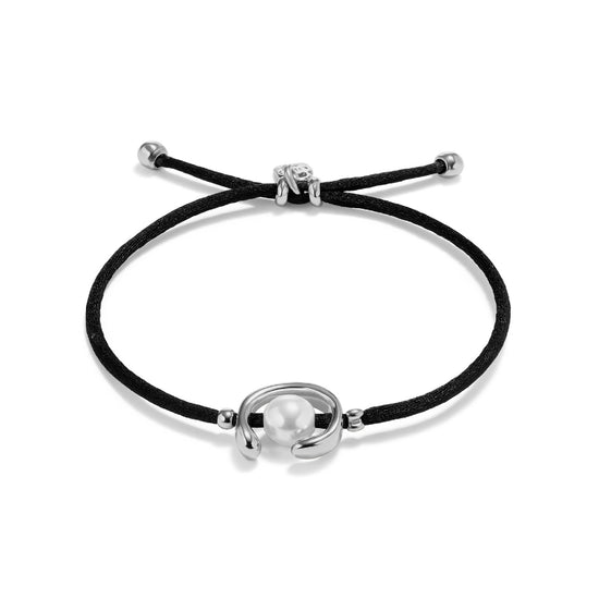 Bracciale con cordino Uno de 50 nero con perla da donna U.PUL2505NGRMTM