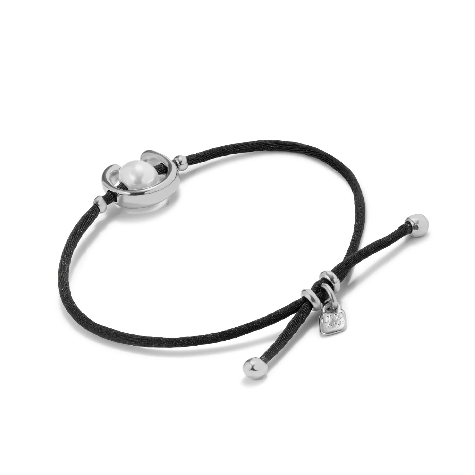 Bracciale con cordino Uno de 50 nero con perla da donna 15,5 cm