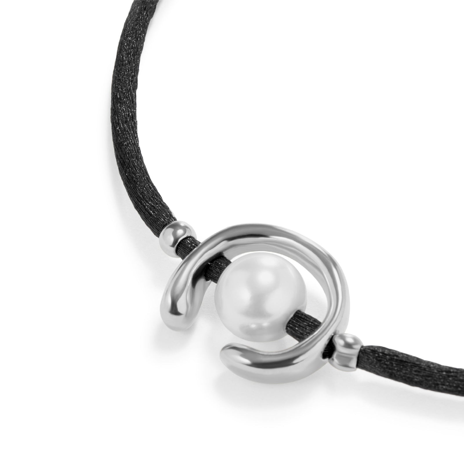 Bracciale con cordino Uno de 50 nero con perla da donna 15,5 cm