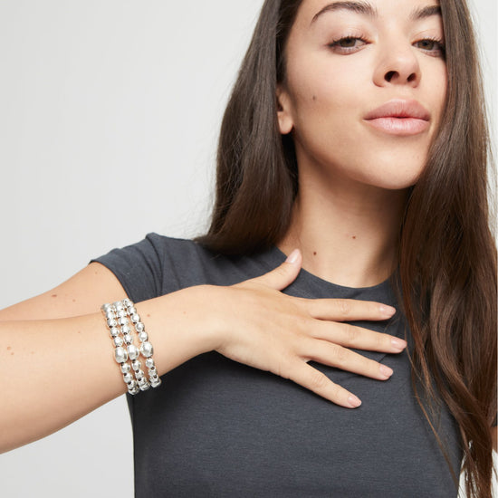 Bracciale multifilo Uno de 50 sfere in metallo con cordino marrone