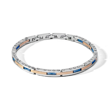 Bracciale catena Comete Ceramik da uomo in acciaio rosé con ceramica blu