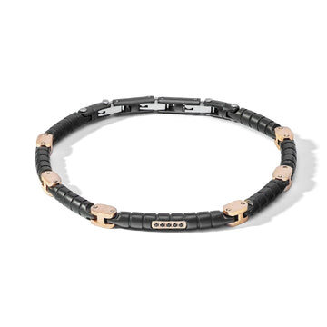 Bracciale catena Comete Module da uomo in acciaio nero e rosé con diamanti neri