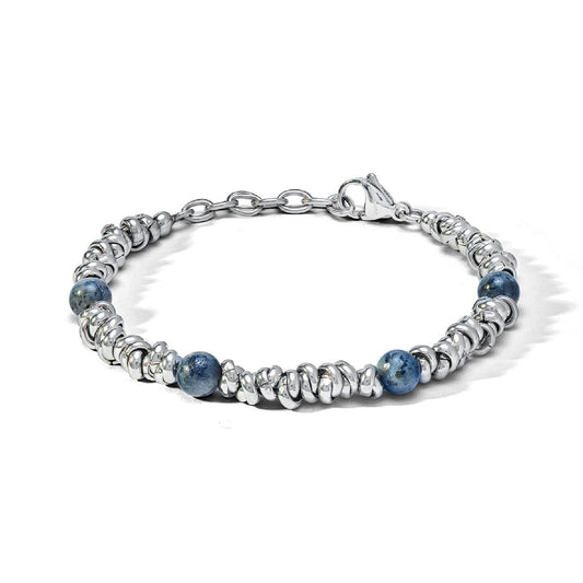 Bracciale catena Comete District da uomo in acciaio con labradorite azzurra grande