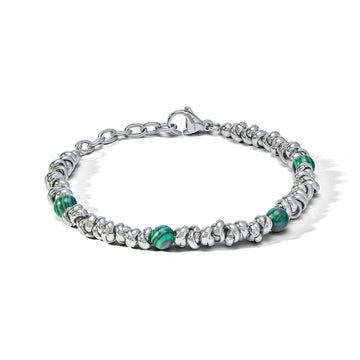 Bracciale catena Comete District da uomo in acciaio con malachite verde grande