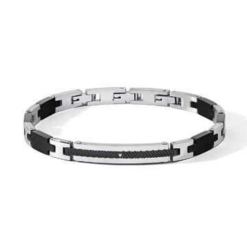 Bracciale uomo Comete Faces in acciaio bicolor nero e zircone bianco