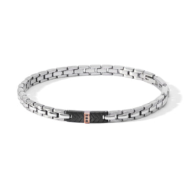 Bracciale uomo Comete Faces in acciaio rosé e nero 3 zirconi neri