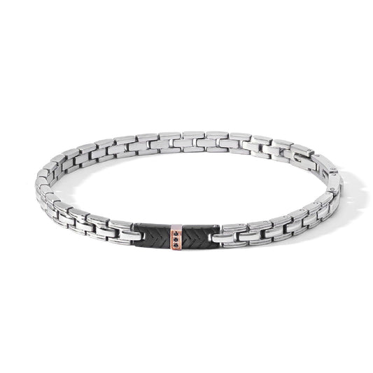 Bracciale uomo Comete Faces in acciaio rosé e nero 3 zirconi neri