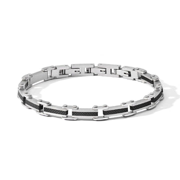 Bracciale uomo Comete Texture in acciaio nero maglie piatte e zircone