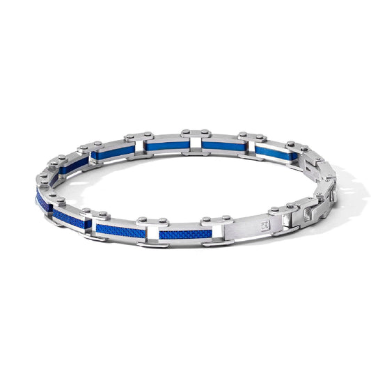 Bracciale uomo Comete Texture in acciaio blu maglie piatte e zircone