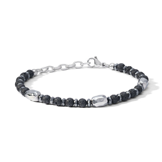 Bracciale uomo Comete District acciaio con pietre lavica ed ematite