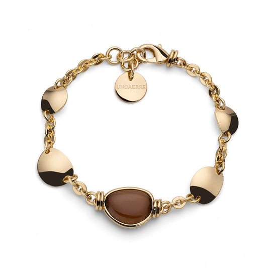 Bracciale catena Unoaerre bronzo dorato ed elementi marroni 19 cm