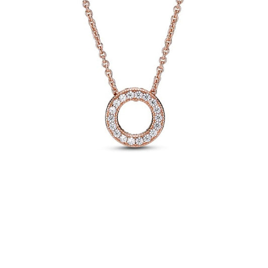 Collier con cerchio, pavé e logo Pandora 387436C01-45-1