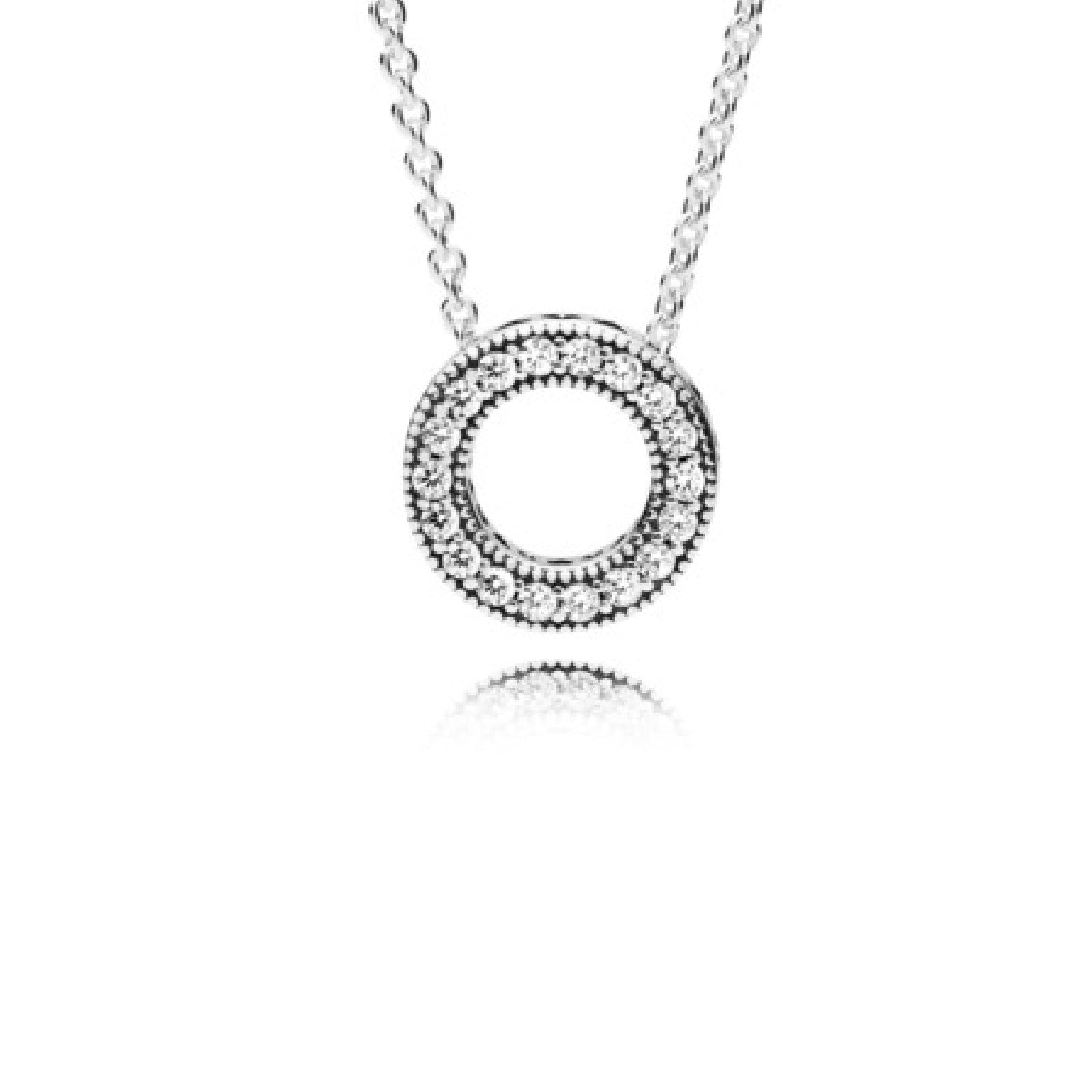 Collana con cerchio, pavé e logo Pandora 397436CZ-45-1