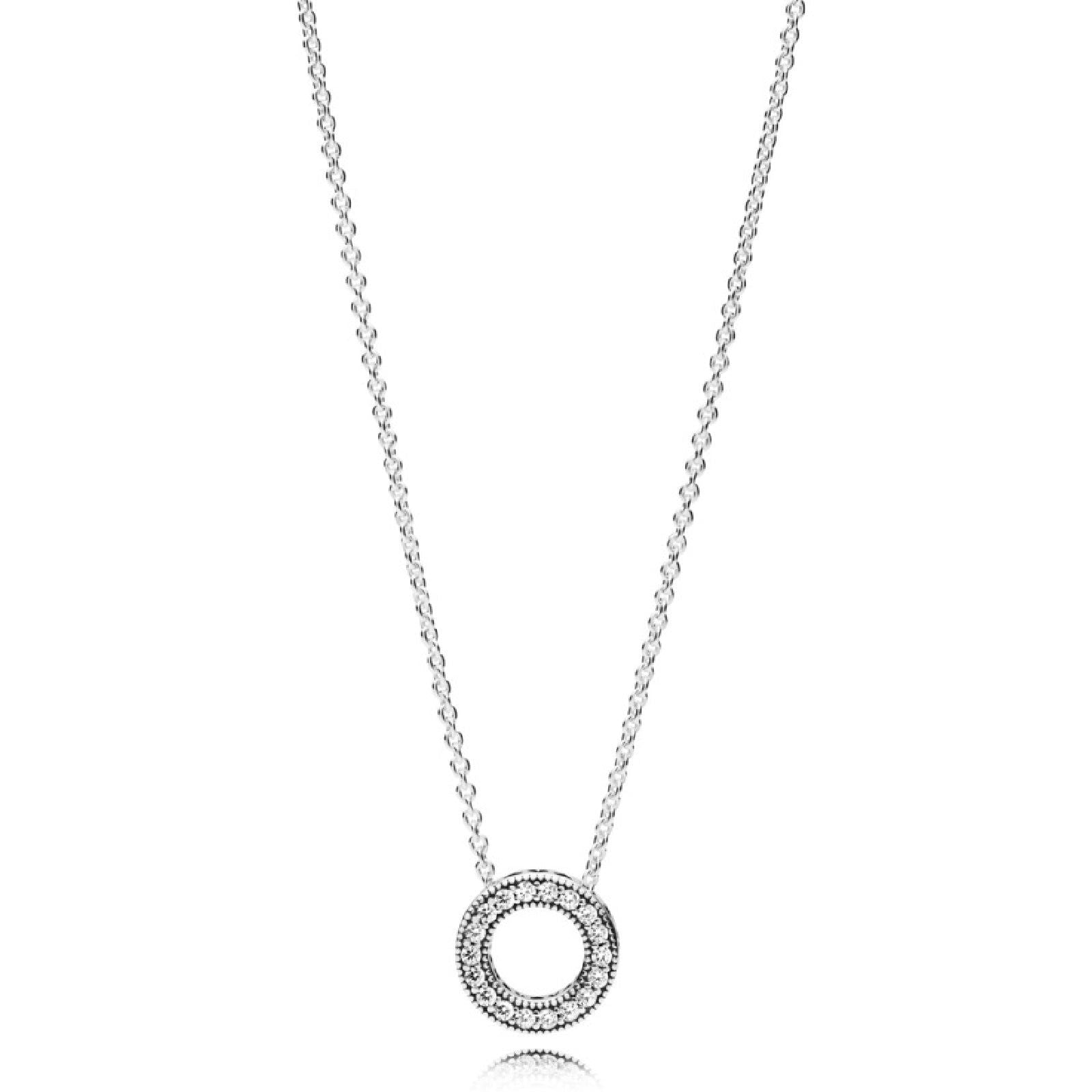 Collana con cerchio, pavé e logo Pandora 397436CZ-45-2