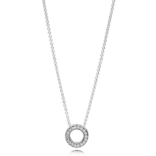 Collana con cerchio, pavé e logo Pandora 397436CZ-45-2