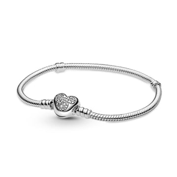 Disney, Bracciale Pandora Moments con maglia snake, chiusura a cuore e Mickey Mouse 599299C01-1