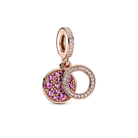 Charm pendente doppio con disco rosa scintillante 789186C02-1