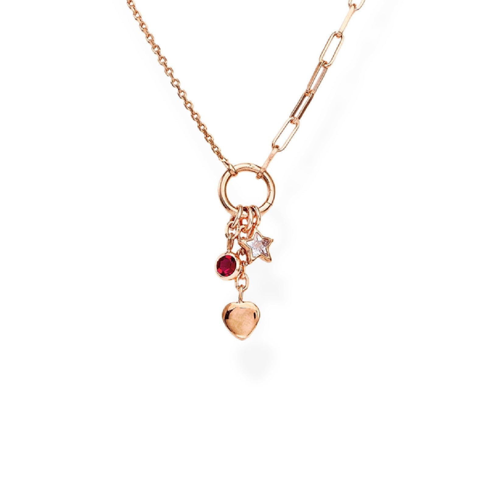 Collana Amen in argento con pendente con zirconi bianchi e rosa